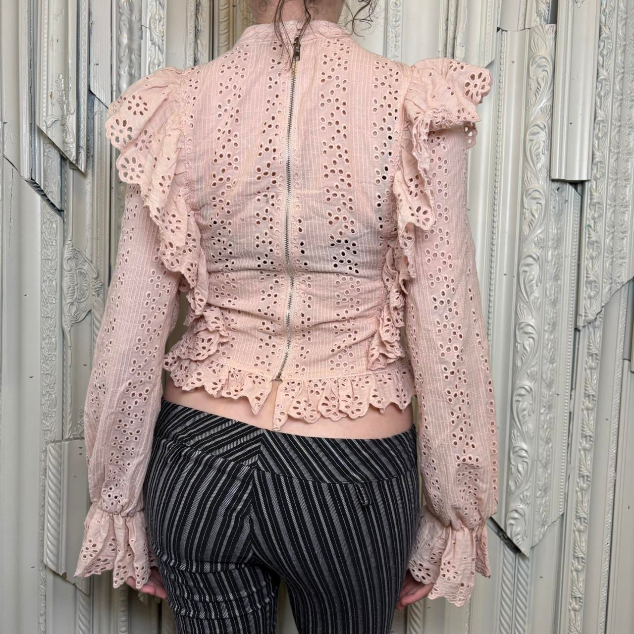 The Impeccable Pig pink eyelet lace long sleeve top