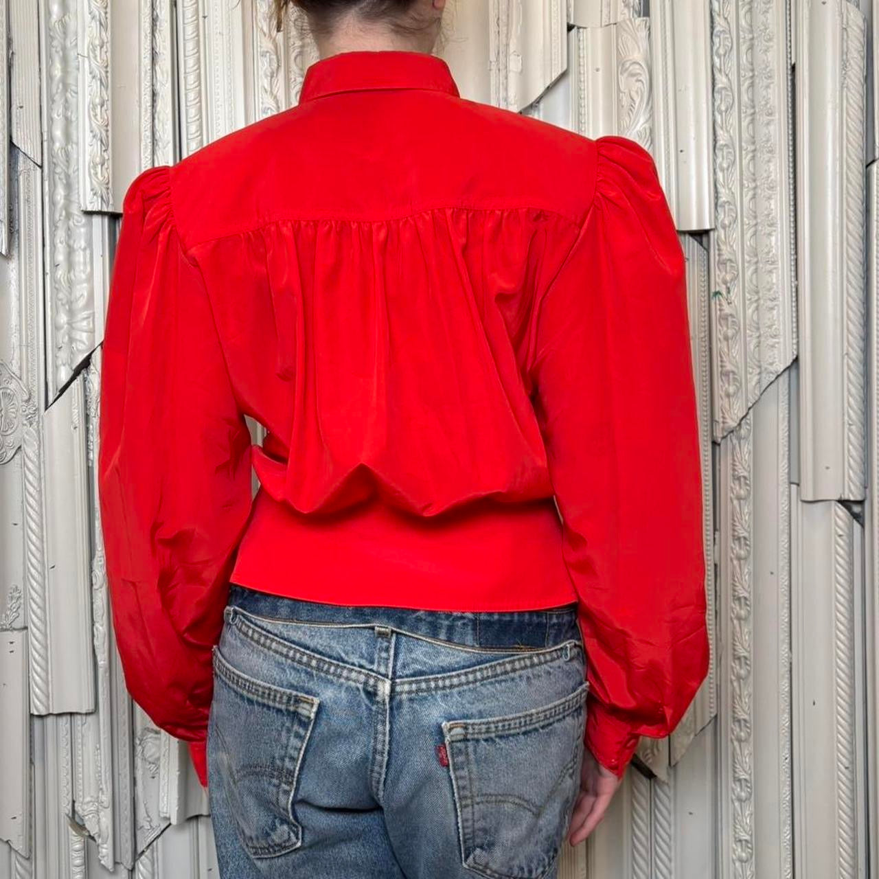 Josephine Petites red polyester button down collared blouse