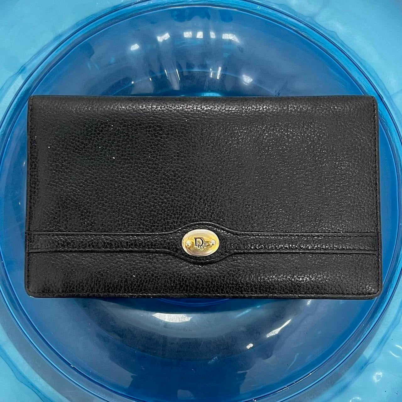 80s Christian Dior black leather long wallet