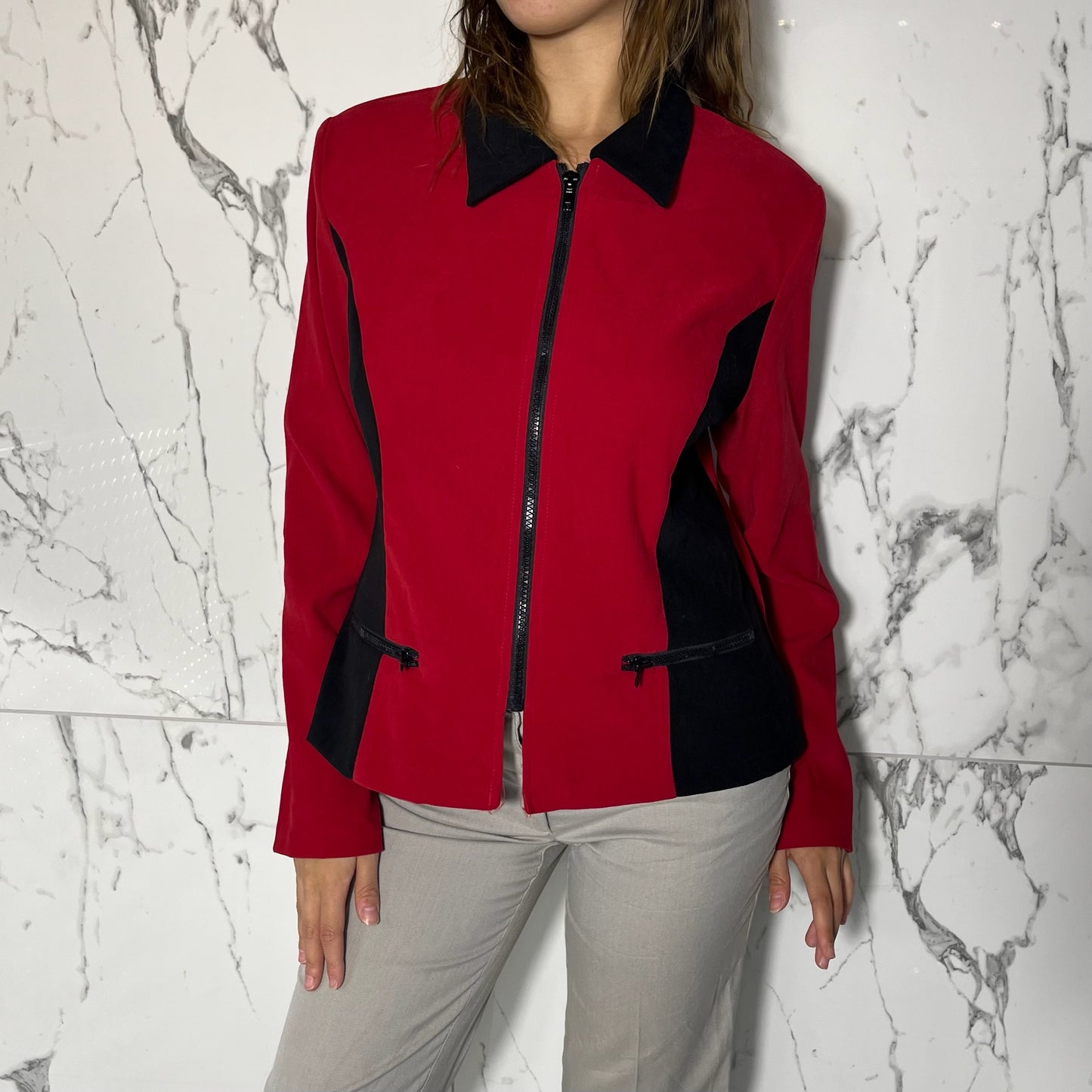 Cattrell red and black light weight zip up collared jacket