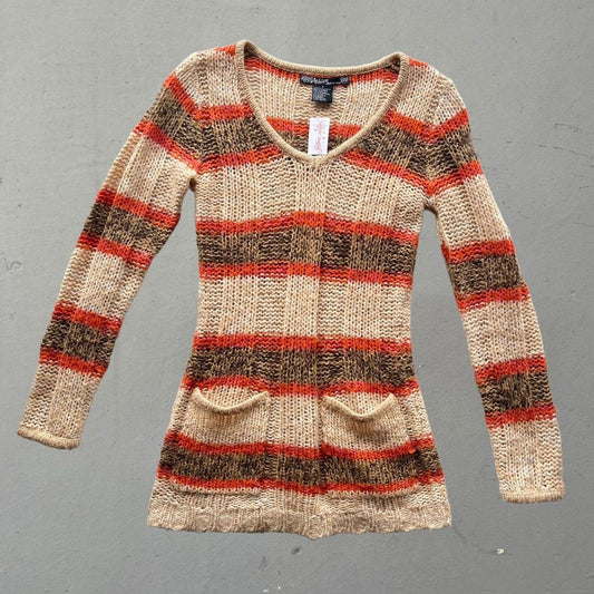 2binternational Tan, orange and brown stripe acrylic knit sweater dress