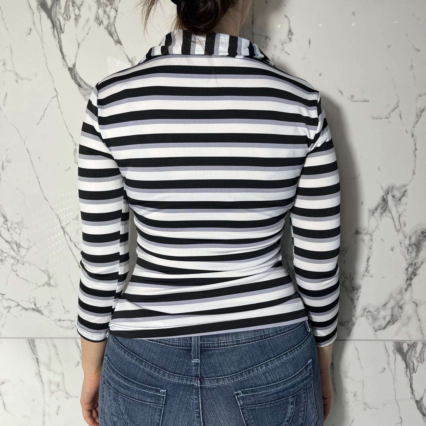 Copper Key black, white, and grey striped top