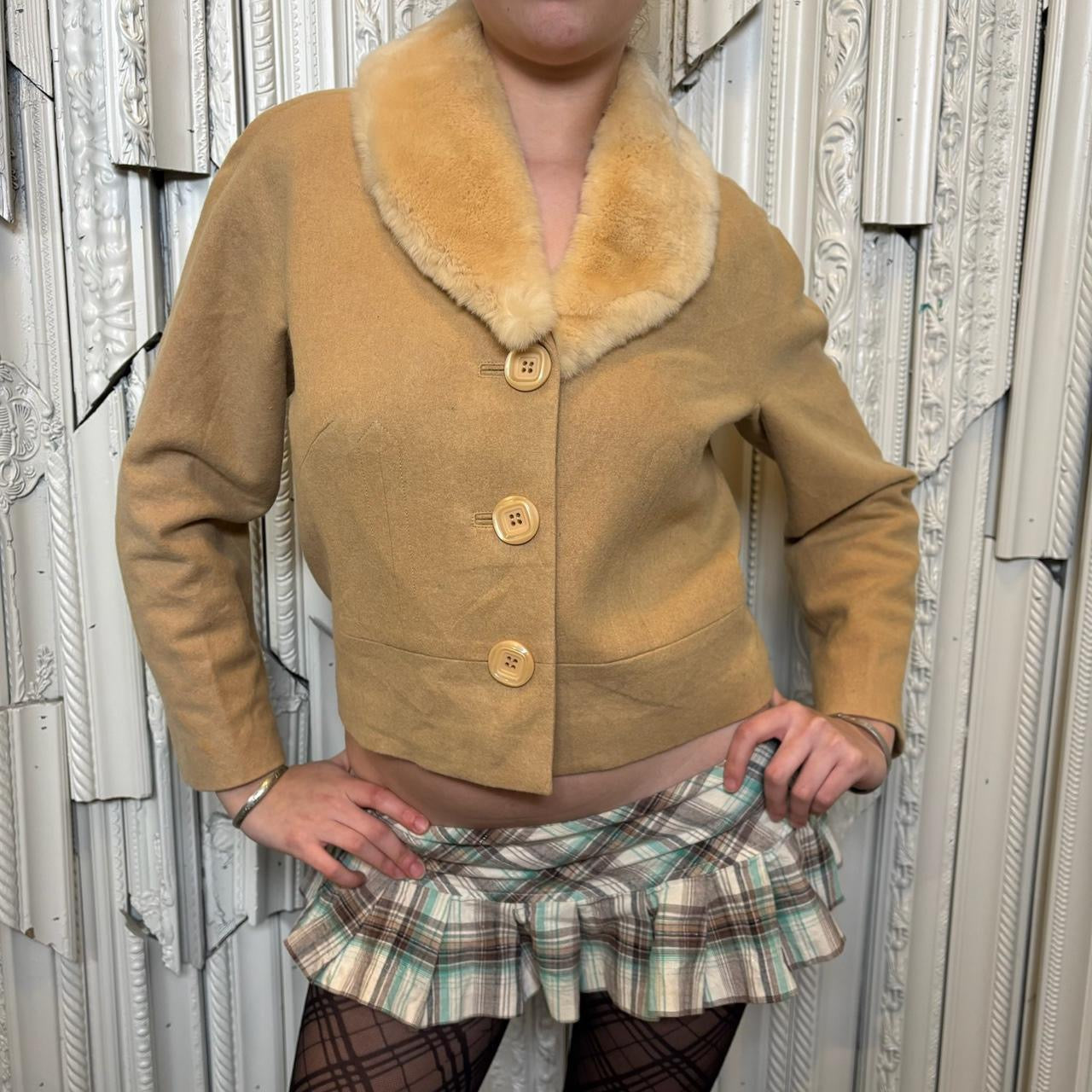 Ivy Jane wool, viscose and polyester blend tan button down jacket