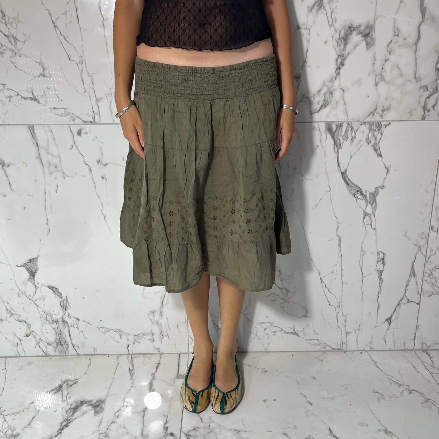 Charlotte Russe khaki & green midi skirt