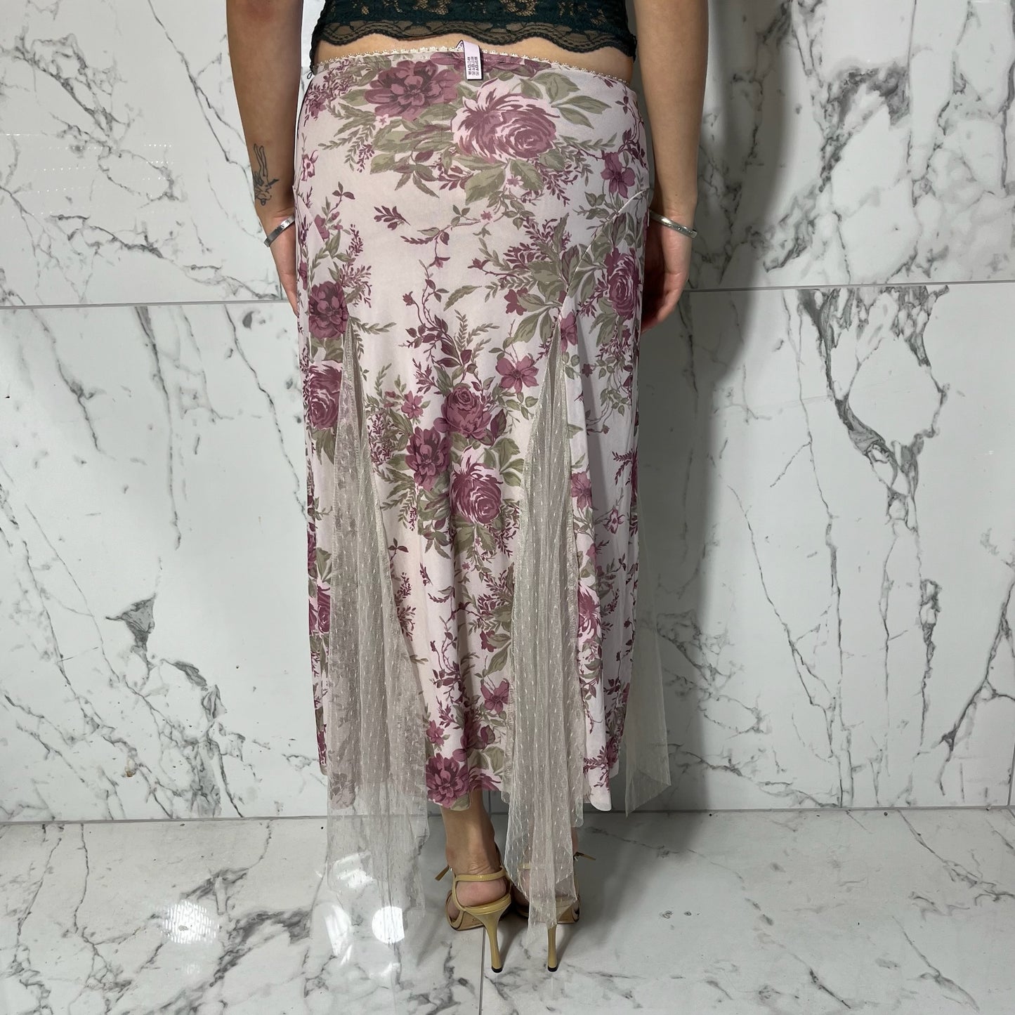 SO floral midi skirt with lace detail