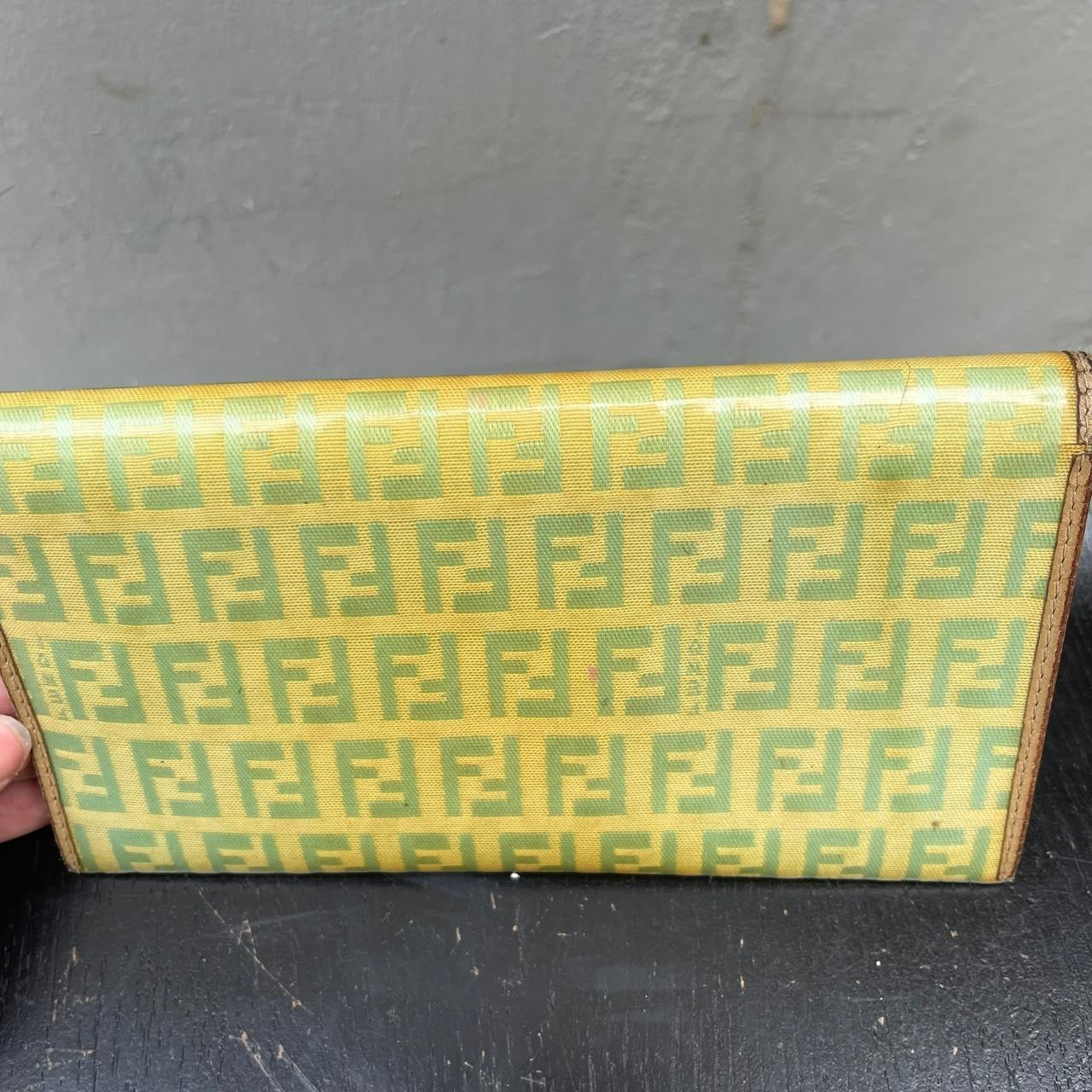 vintage Fendi patent leather light/neon green and yellow wallet