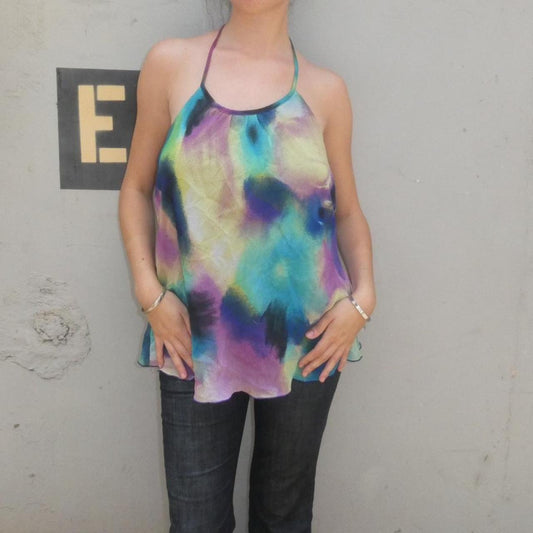 B Wear Byer California Multicolor “airbrush” tie neck flowy halter top