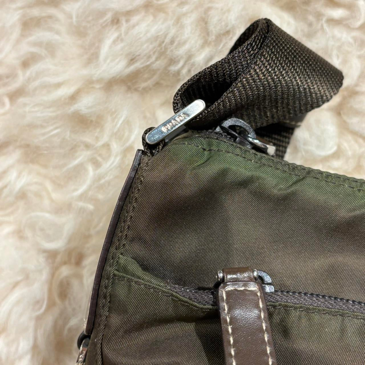 Prada green nylon crossbody bag with silver hardware