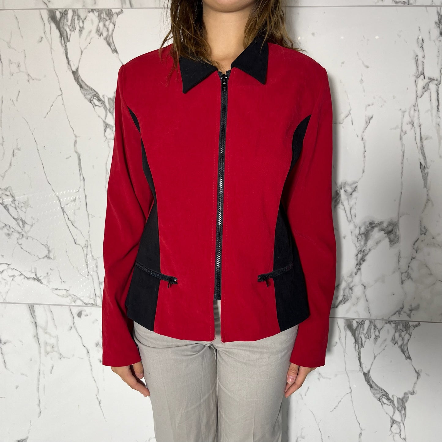 Cattrell red and black light weight zip up collared jacket