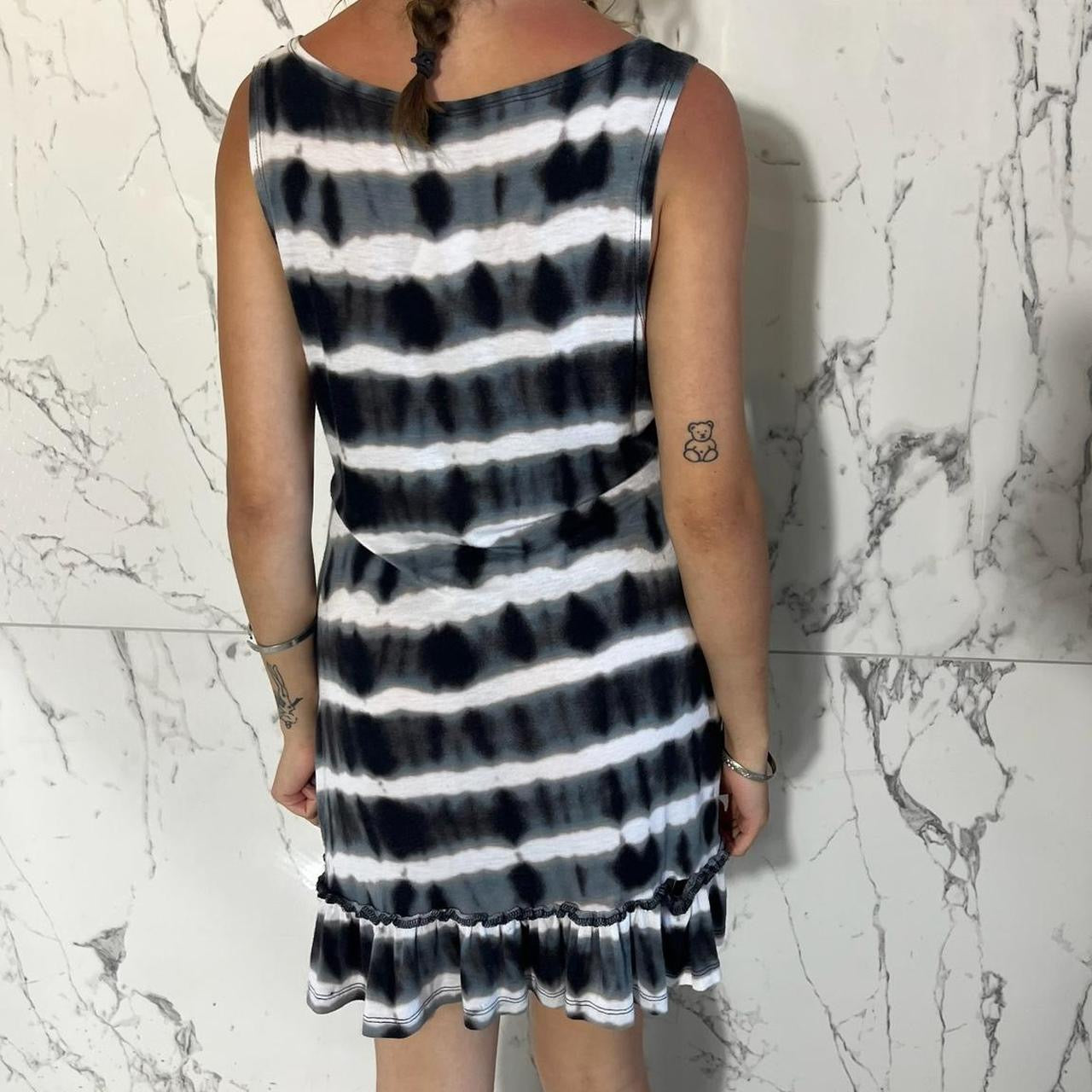 Change Apparel grey, black and white tie dye striped dress