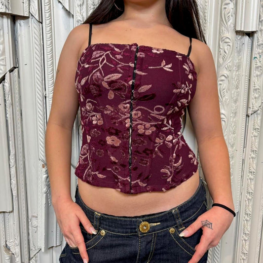 90s wet seal corseted floral top with boning