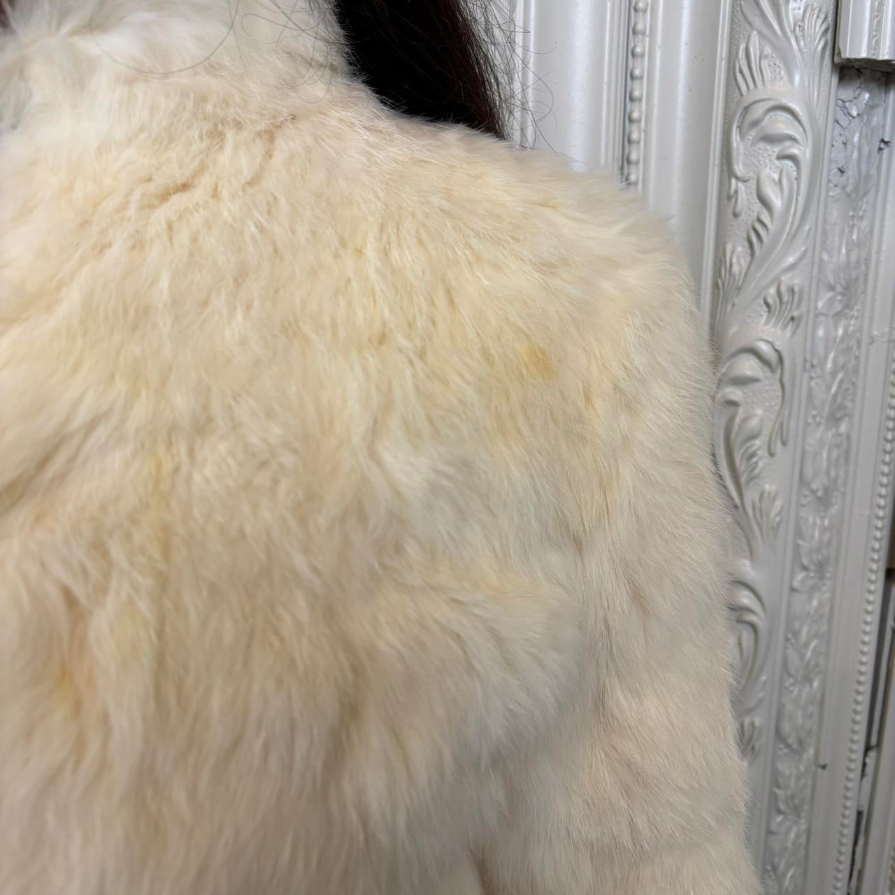 Rabbit fur (from France) zip up coat with pockets and knit hems