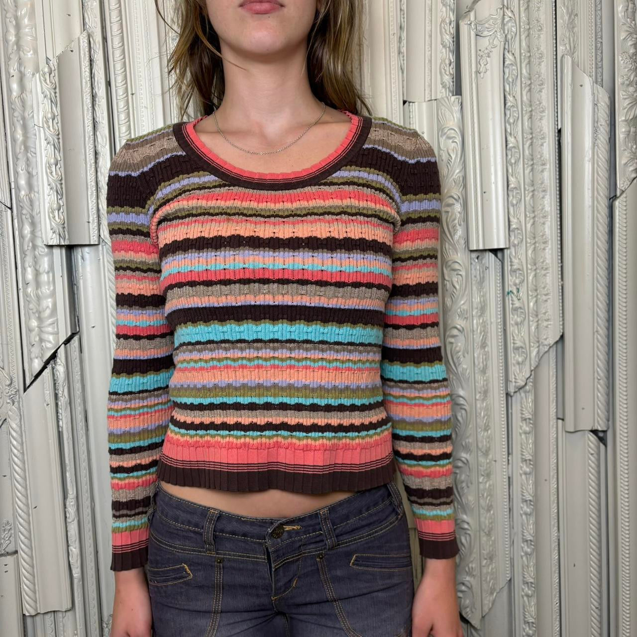 Liz Caliborne multicolor striped scoop neck sweater