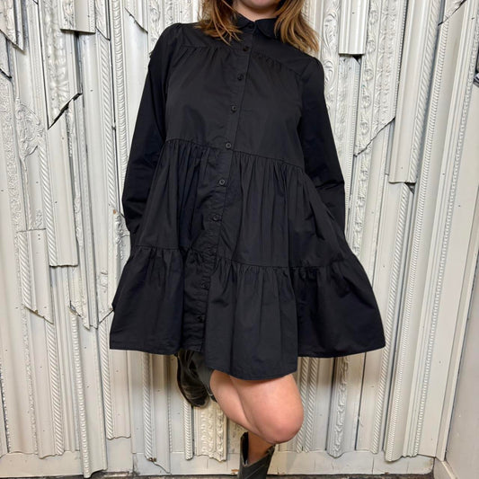 Spinns black collared button down long sleeve mini dress