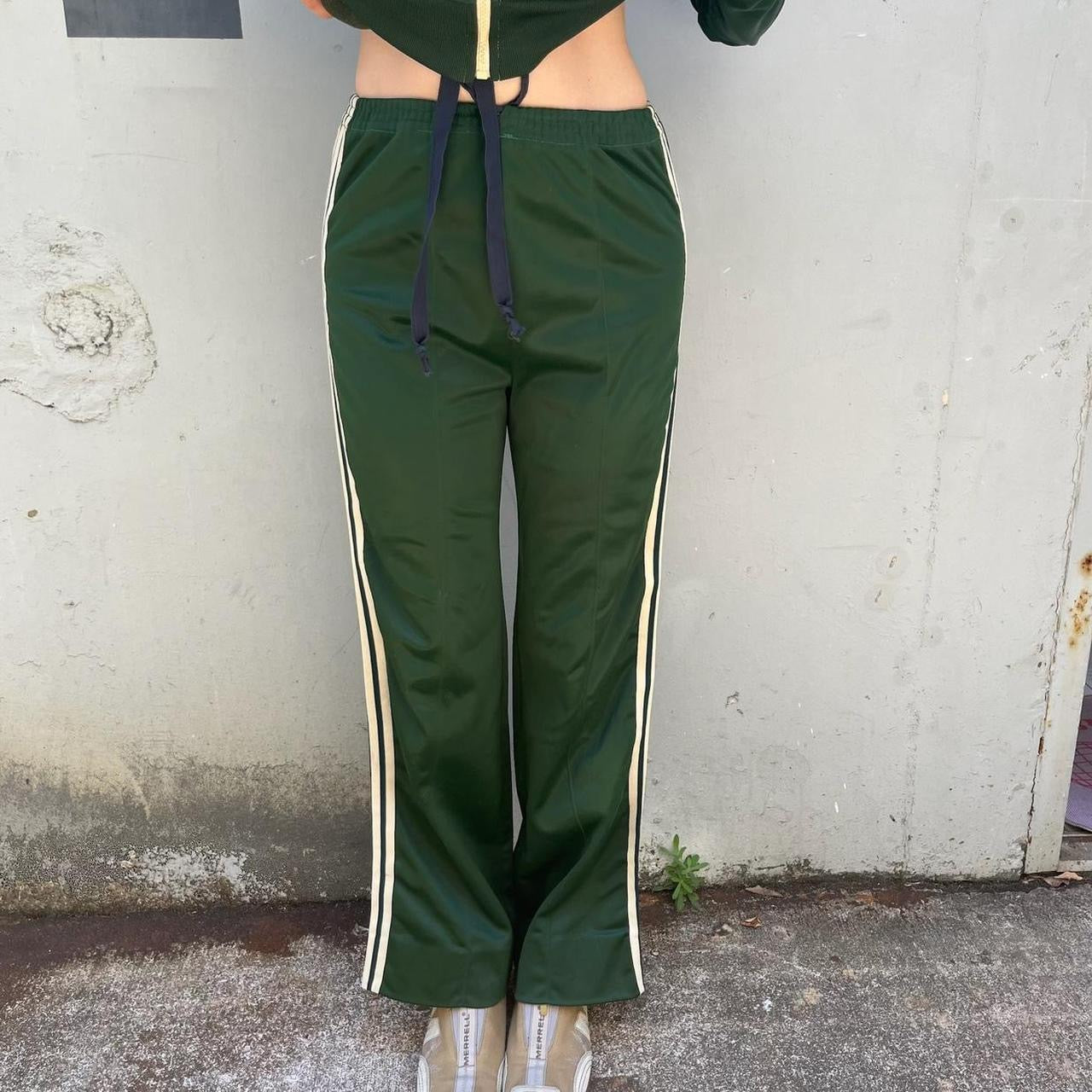 Vintage Adidas 70s dark green and white two piece jacket and pants track suit