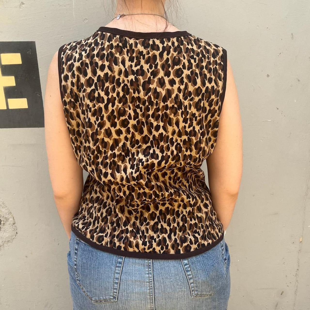 Vanity Brown and cream cheetah print zip up vest top