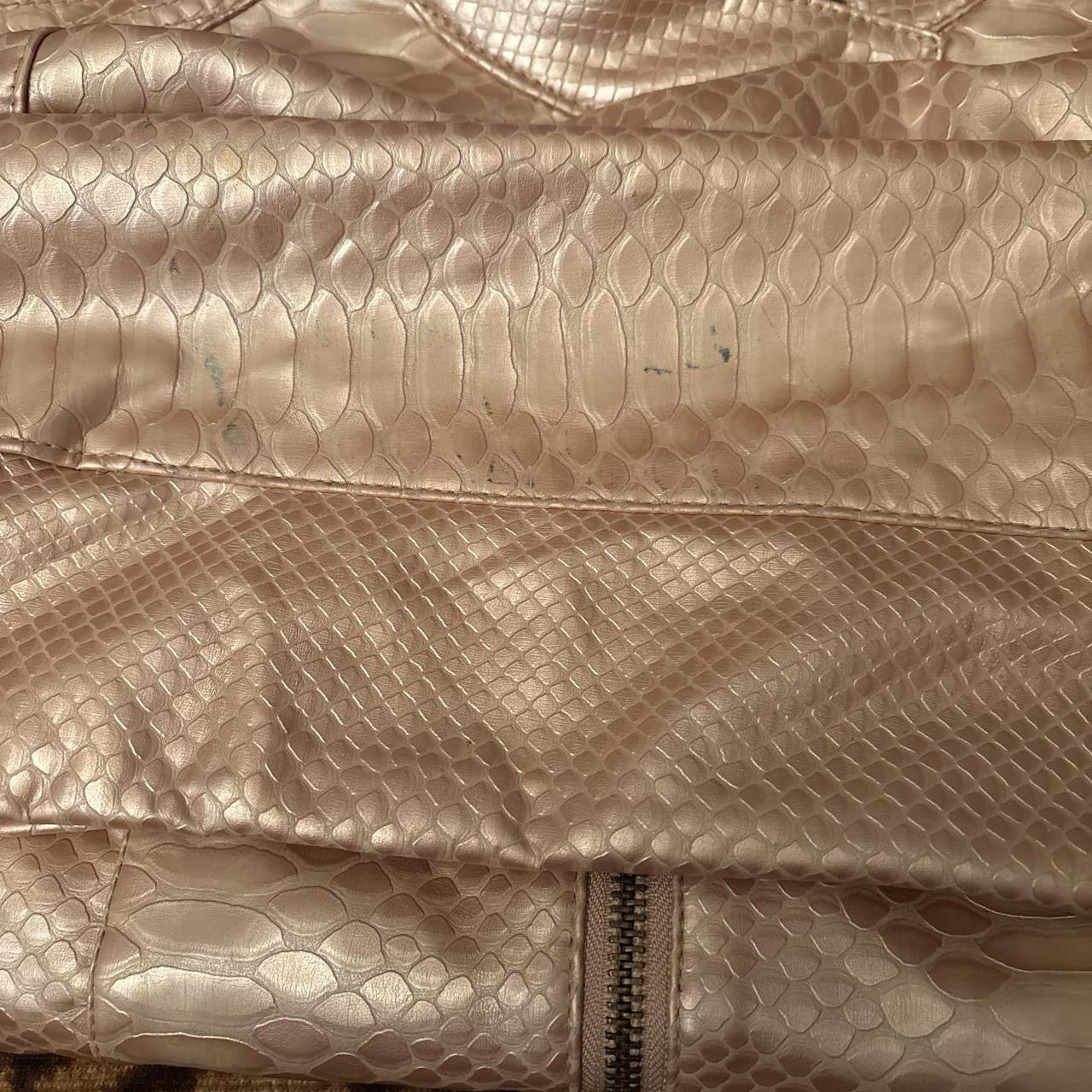 Yoki NY pearlescent pink snake zip up moto style jacket