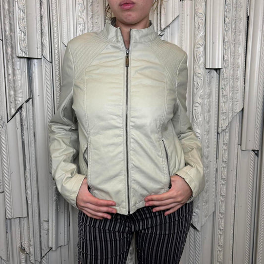 J2 polyurethane blend off white moto style zip up jacket