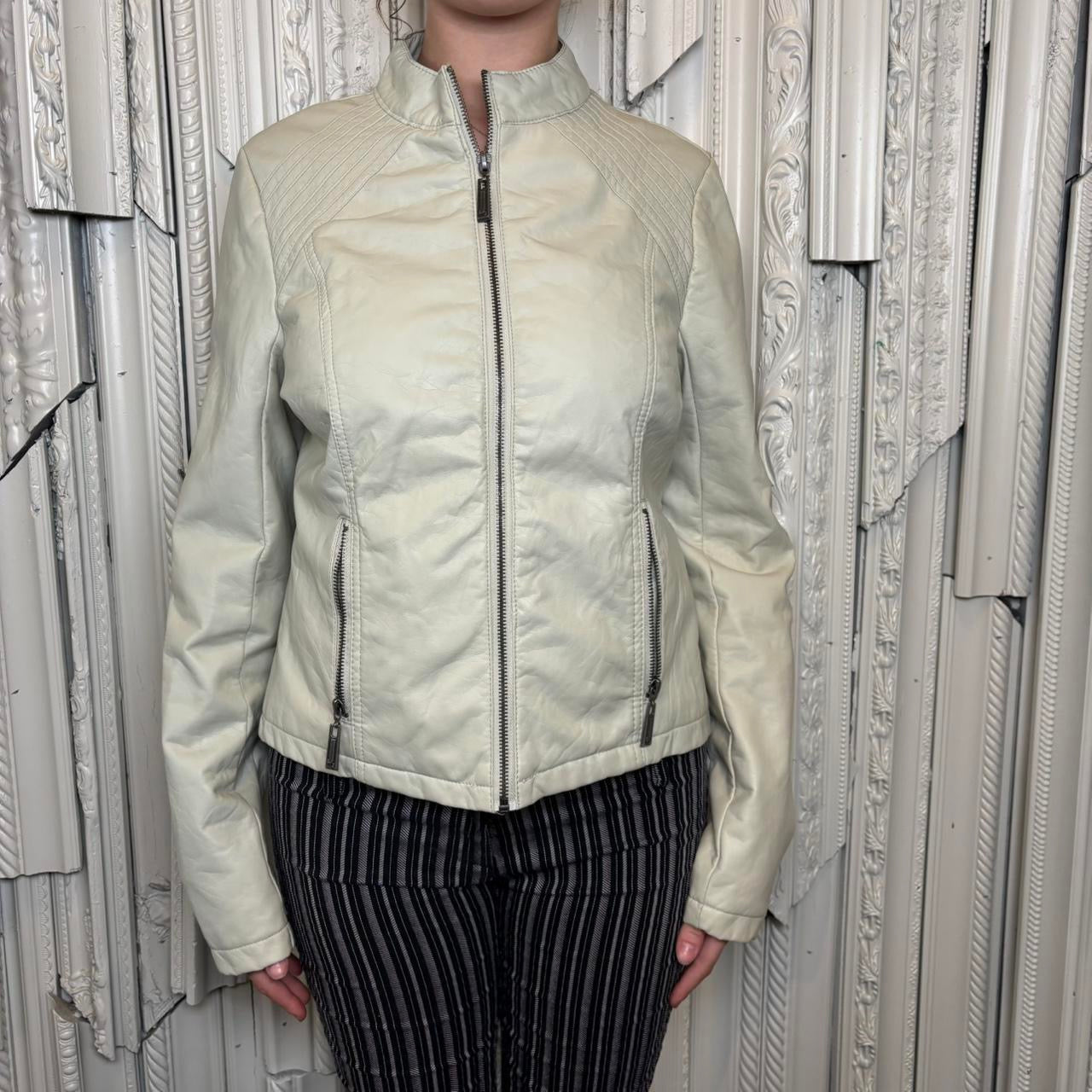 J2 polyurethane blend off white moto style zip up jacket