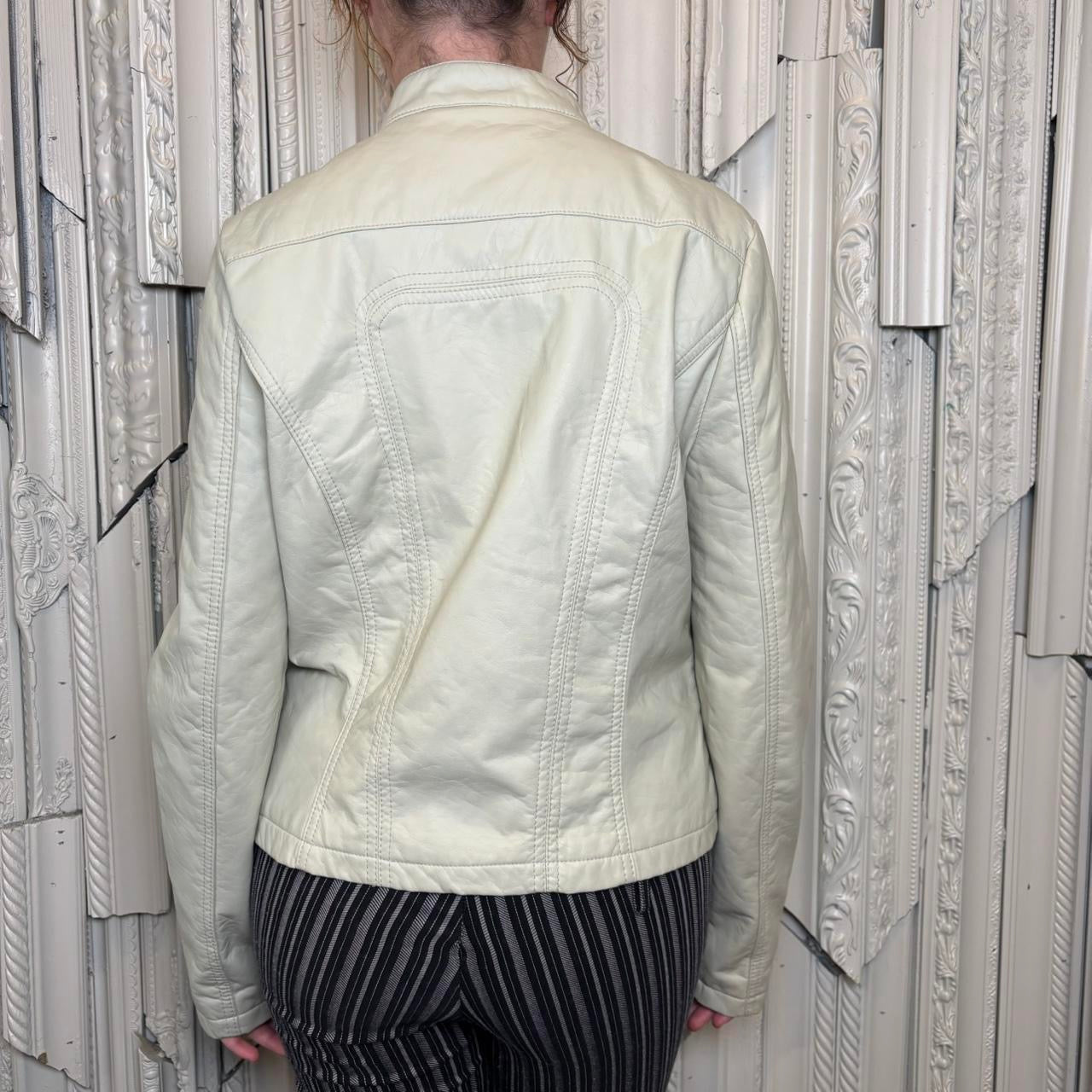 J2 polyurethane blend off white moto style zip up jacket