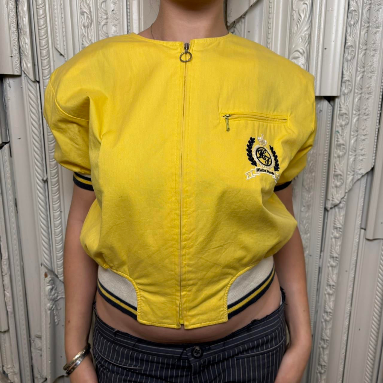 Kolon Mode 80s Japanese yellow short sleeve zip up jacket