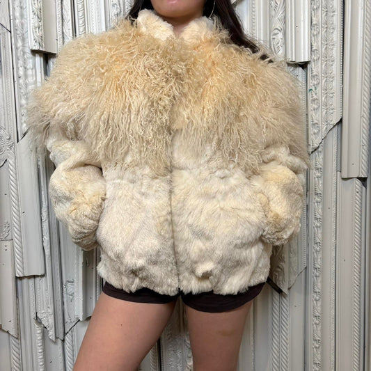 Vintage cream fur zip up coat