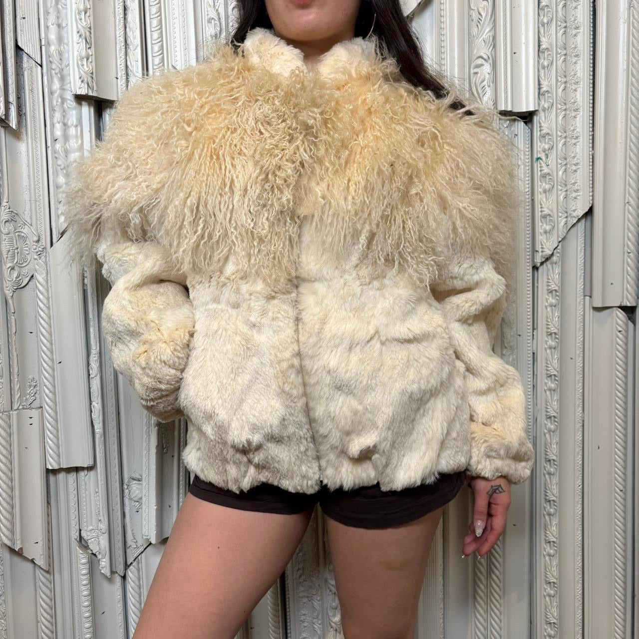 Vintage cream fur zip up coat