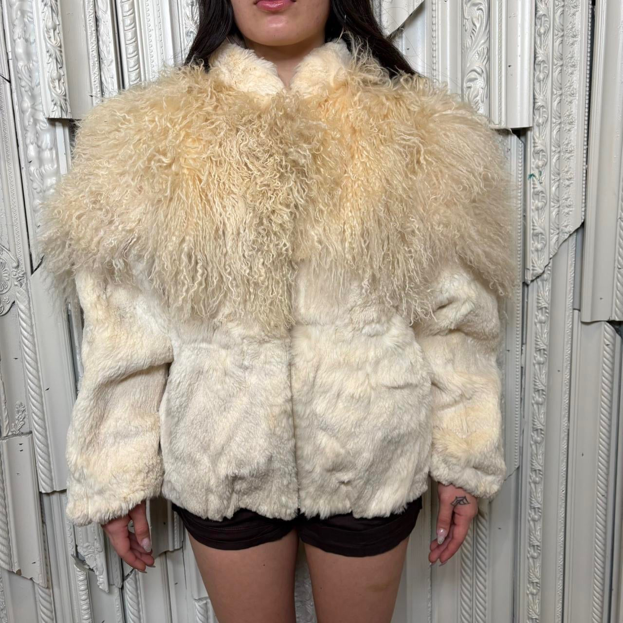 Vintage cream fur zip up coat