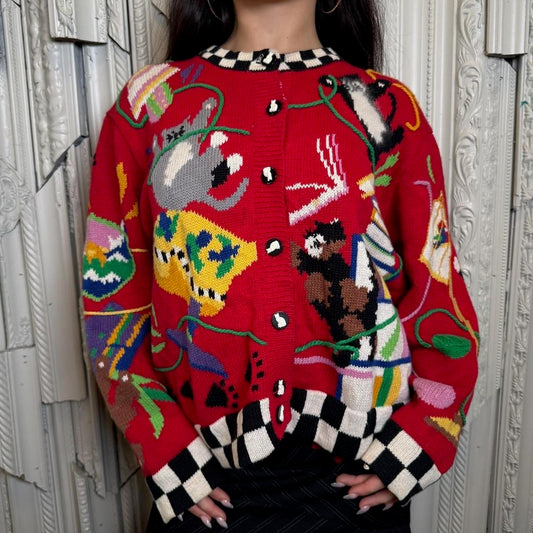 Jack B Quick vintage multicolored cat button down sweater