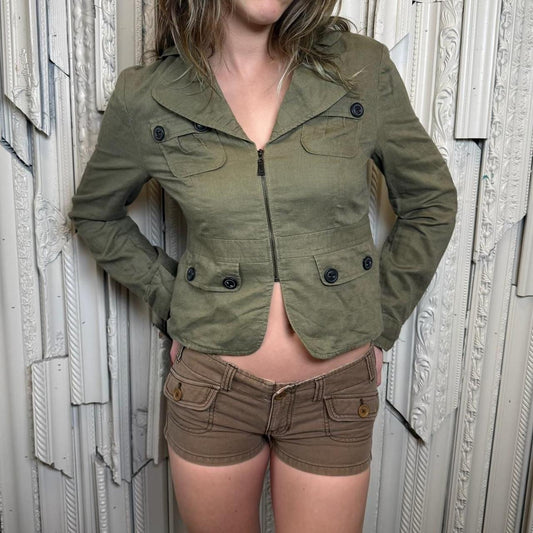 Mac and Jac army green collared zip up jacket