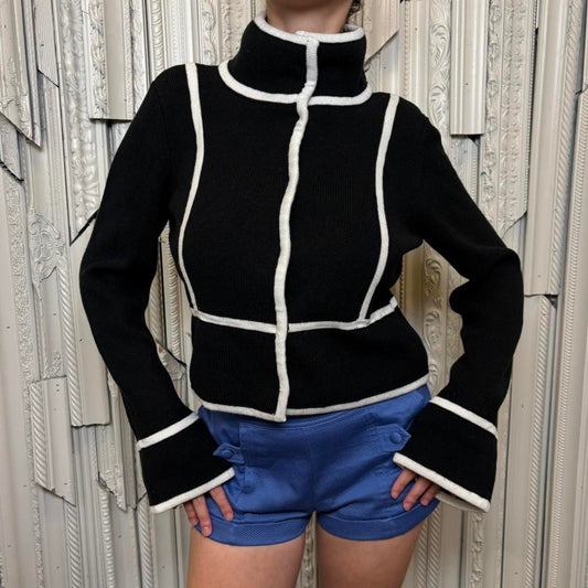 Black and white hidden button sweater