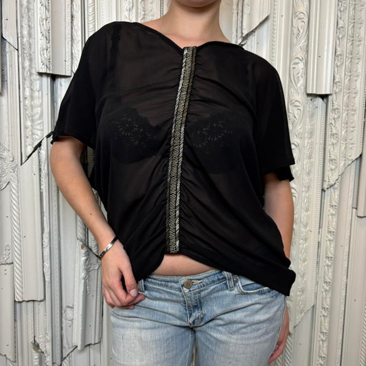 XOXO black sheer v neck slouchy blouse