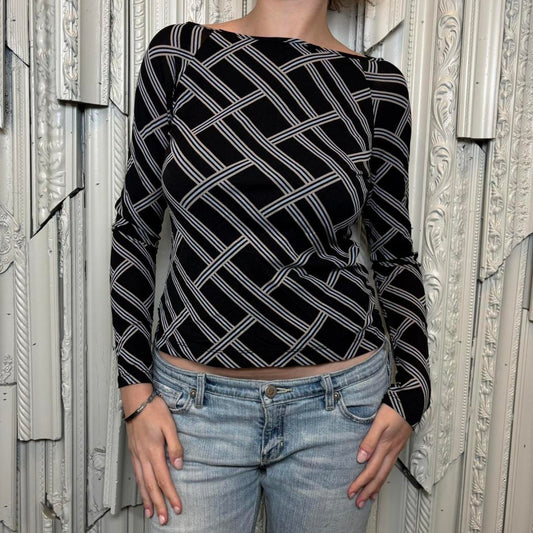 INC black and blue geometric pattern long sleeve