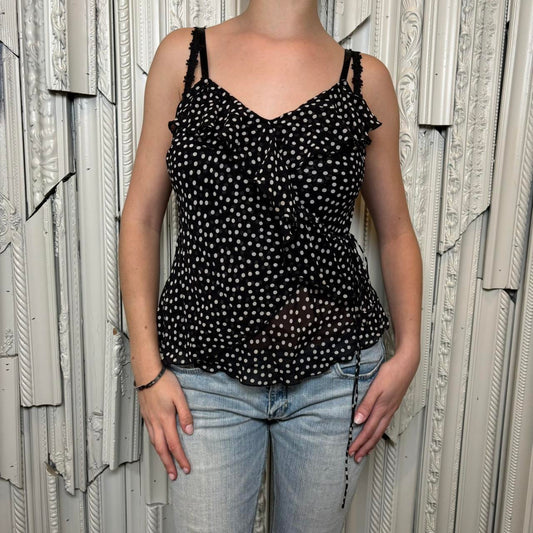 Ideology silk black and white polka dot wrap tank top