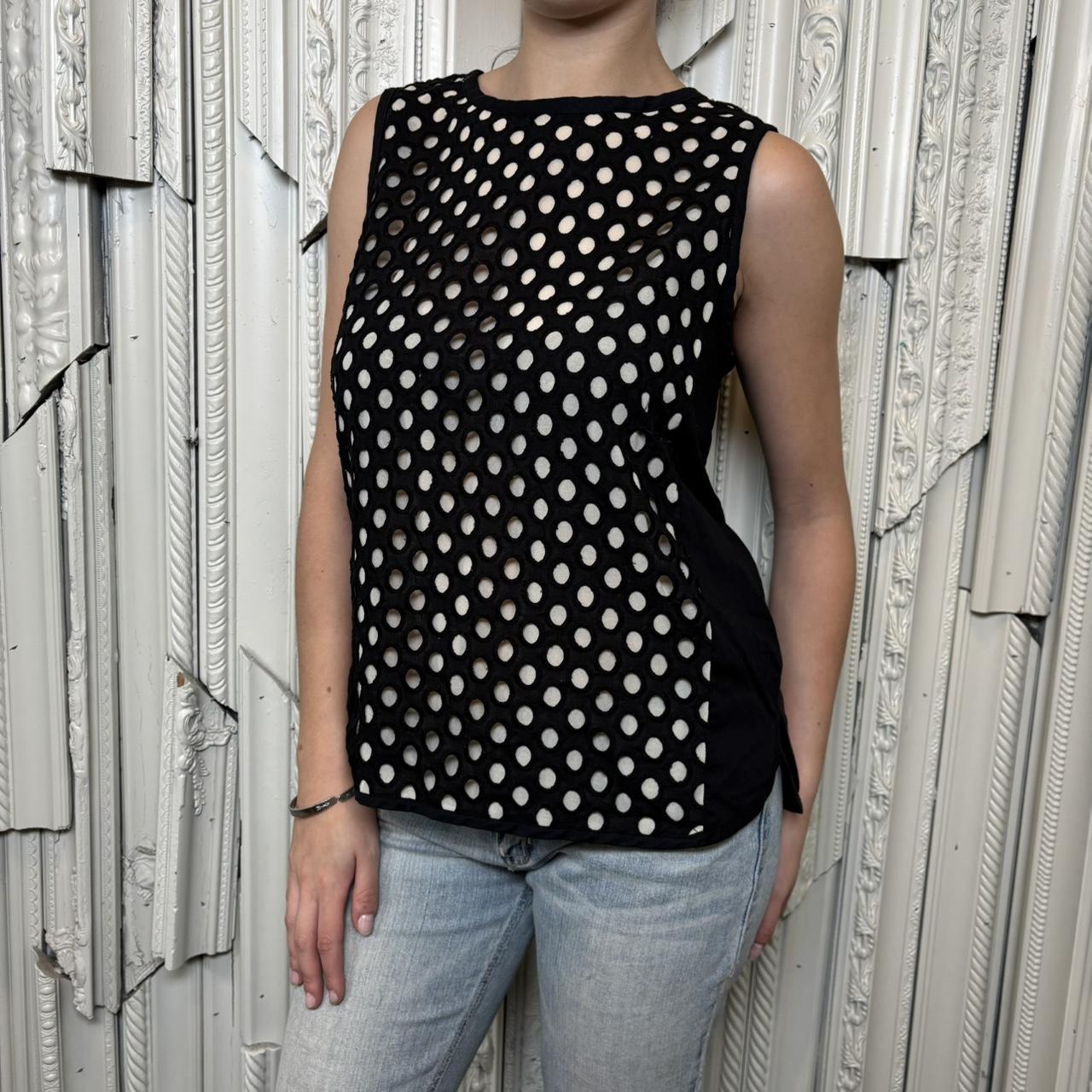 Forever 21 black and white double lined polka dot sleeveless blouse