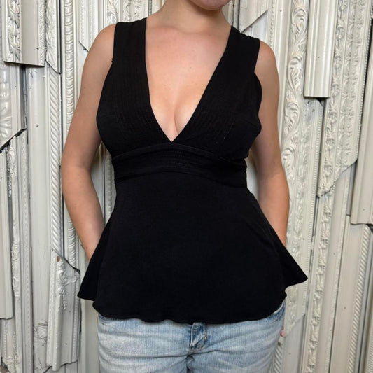 Trouvé black deep v neck peplum blouse with back zipper