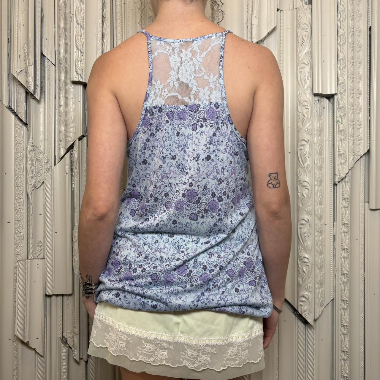 Decree polyester/rayon blend blue floral print racer back tank top