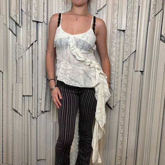 Me Emselect white scoop neck blouse with ruffle detailing